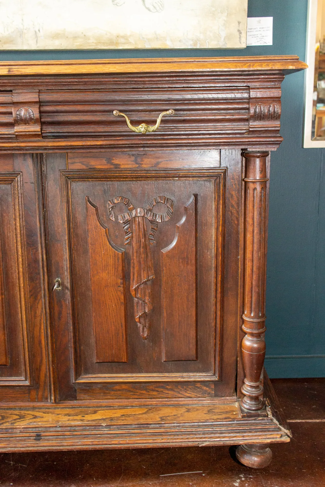Antique French Henri II Style Oak Carved Buffet with Carved Bow Detail