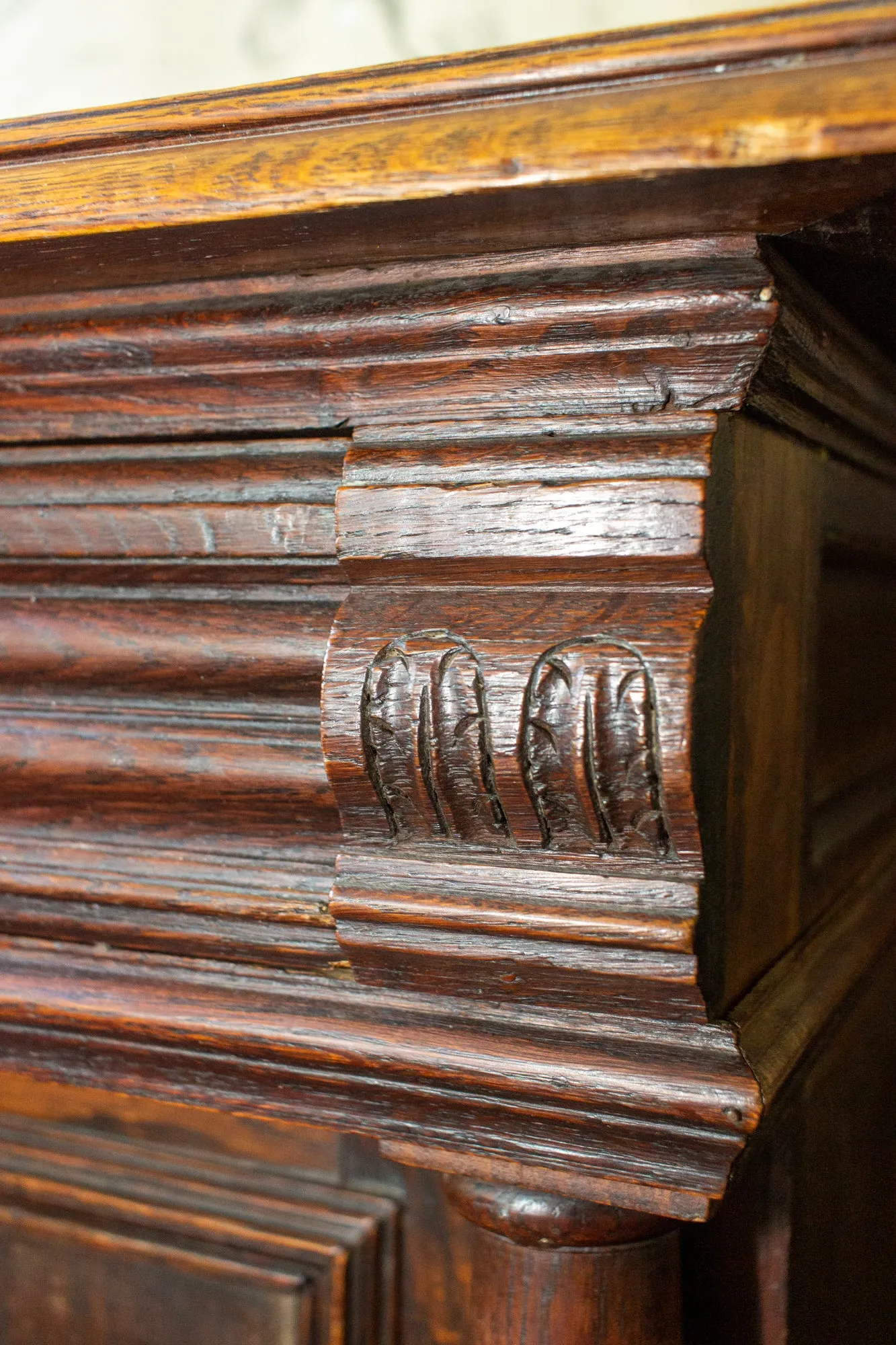 Antique French Henri II Style Oak Carved Buffet with Carved Bow Detail