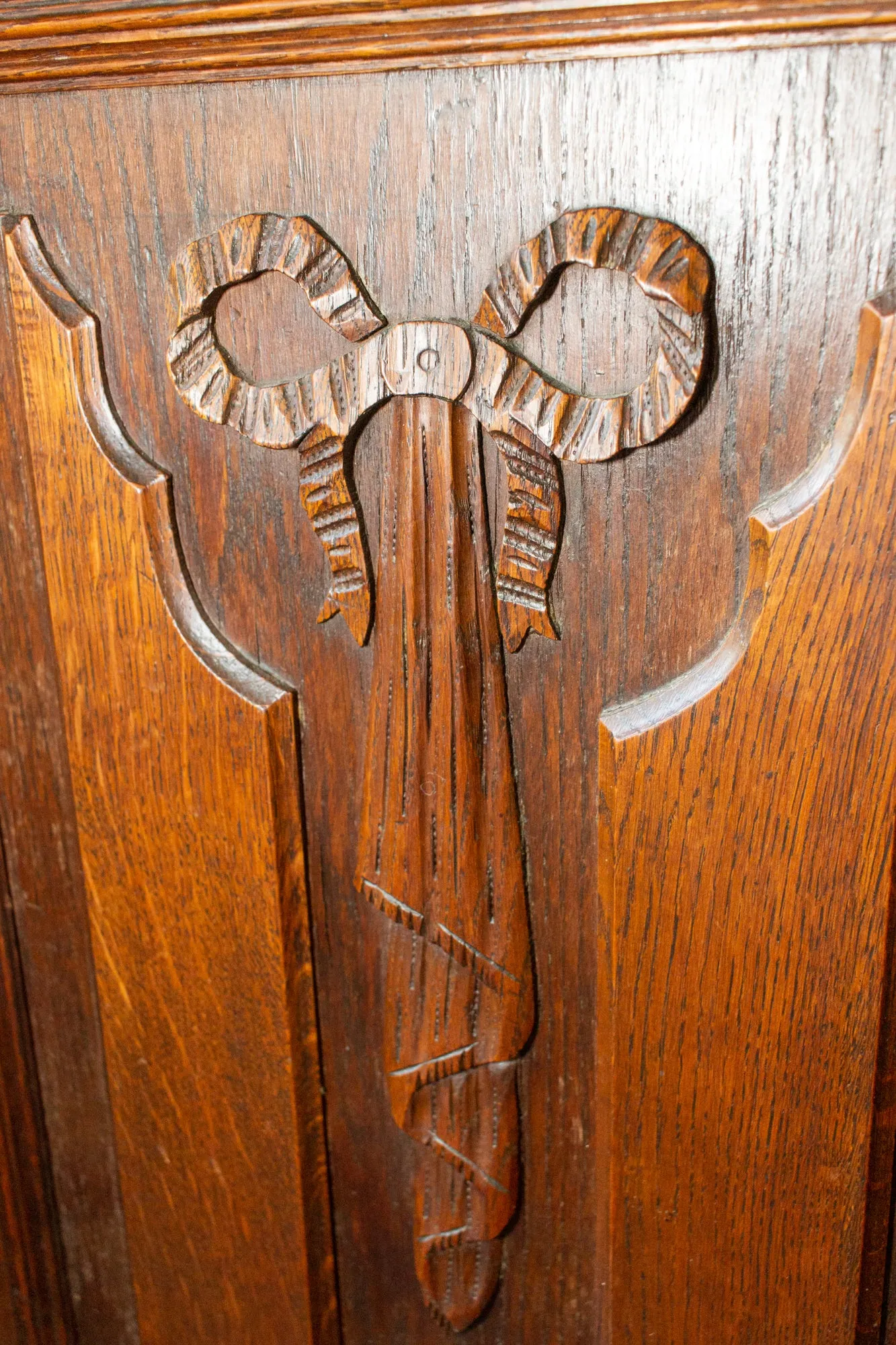 Antique French Henri II Style Oak Carved Buffet with Carved Bow Detail