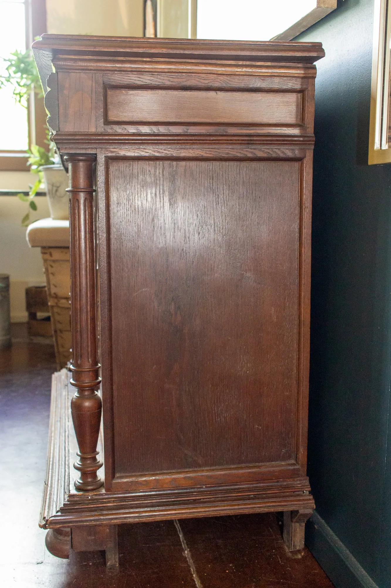 Antique French Henri II Style Oak Carved Buffet with Carved Bow Detail