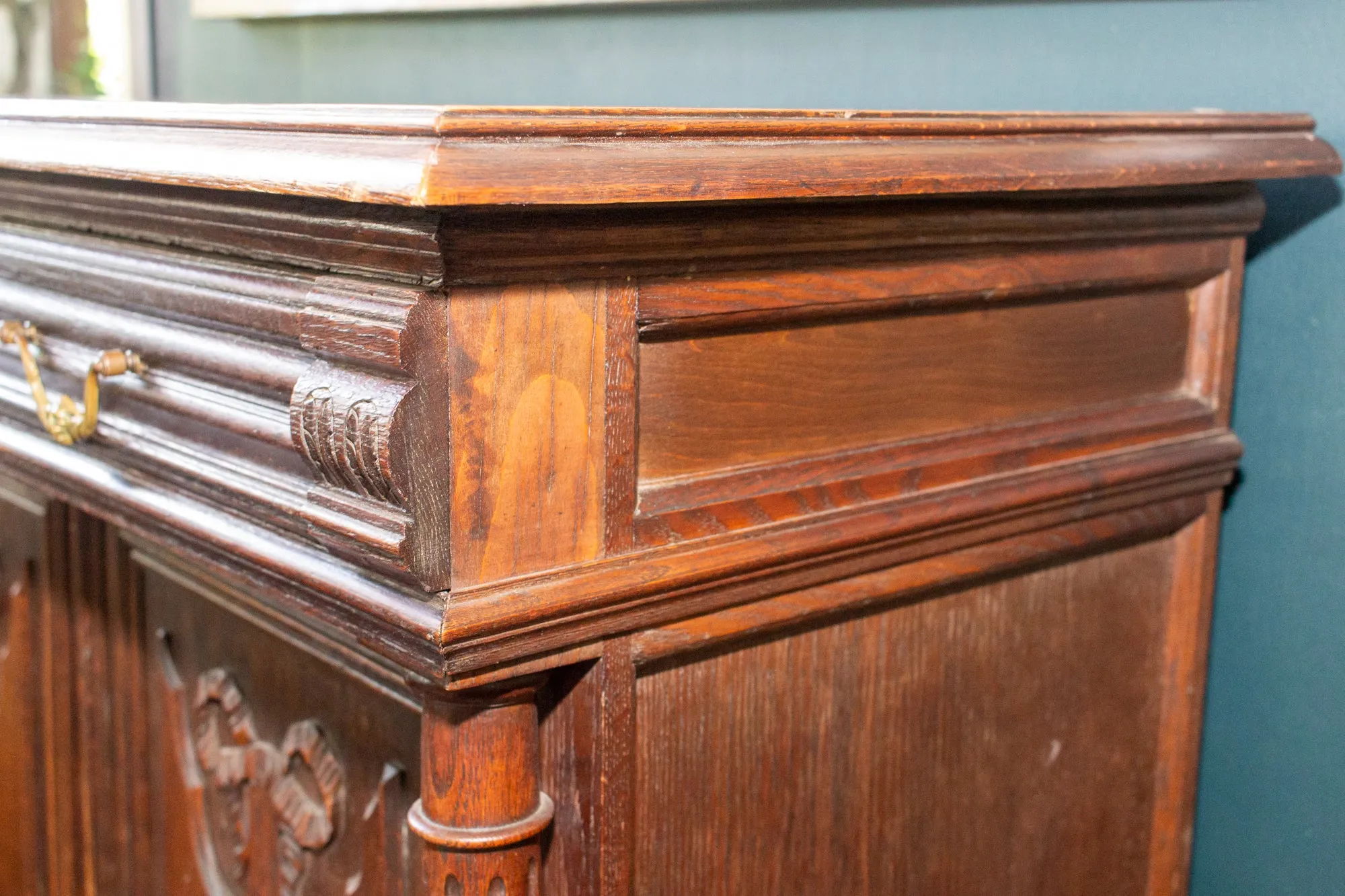 Antique French Henri II Style Oak Carved Buffet with Carved Bow Detail