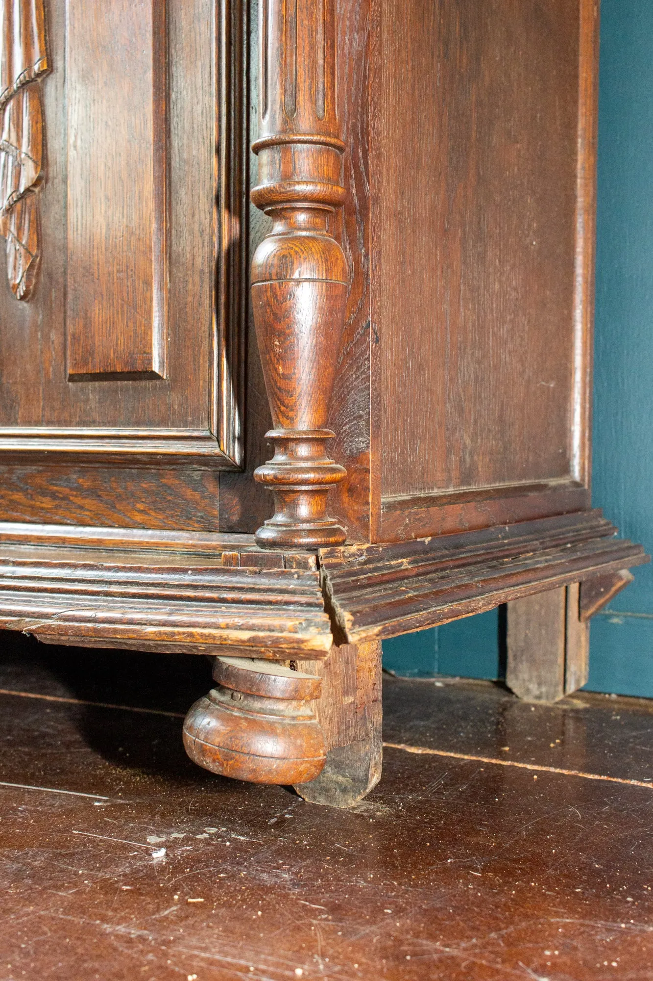 Antique French Henri II Style Oak Carved Buffet with Carved Bow Detail