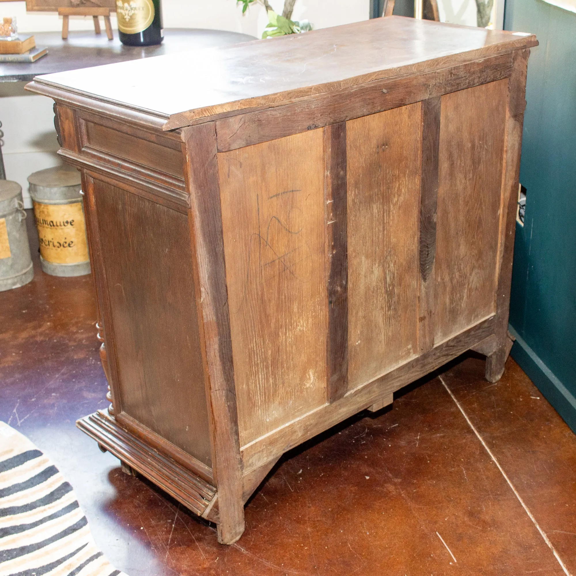 Antique French Henri II Style Oak Carved Buffet with Carved Bow Detail
