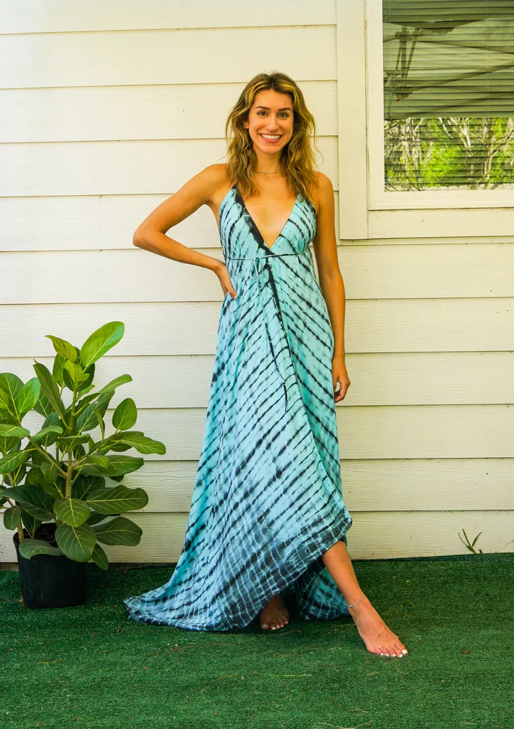 Aqua Drift Hand Dyed Boho Maxi Dress