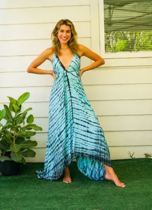 Aqua Drift Hand Dyed Boho Maxi Dress