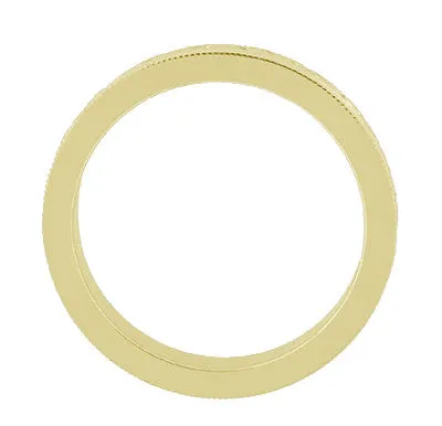 Art Deco Carved Flowers and Leaves Millgrain Edged Vintage Style Yellow Gold Wedding Band - 4mm