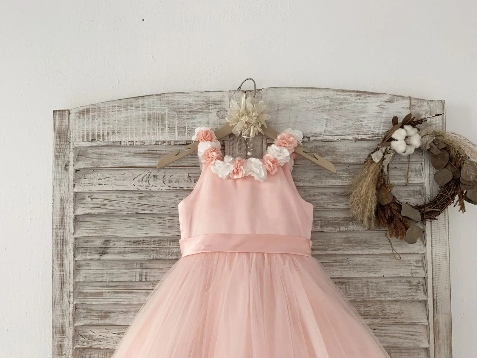 Ball Gown Blush 3D Flowers Tulle Wedding Flower Girl Dress Kids Party Dress