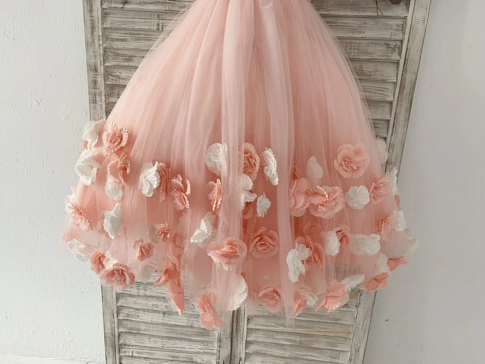 Ball Gown Blush 3D Flowers Tulle Wedding Flower Girl Dress Kids Party Dress