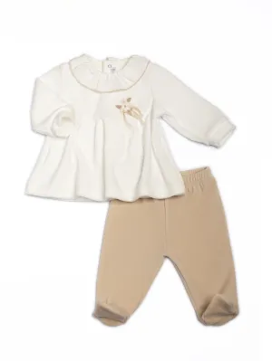 Barcellino Embroidered Velour Set - Ivory/Beige