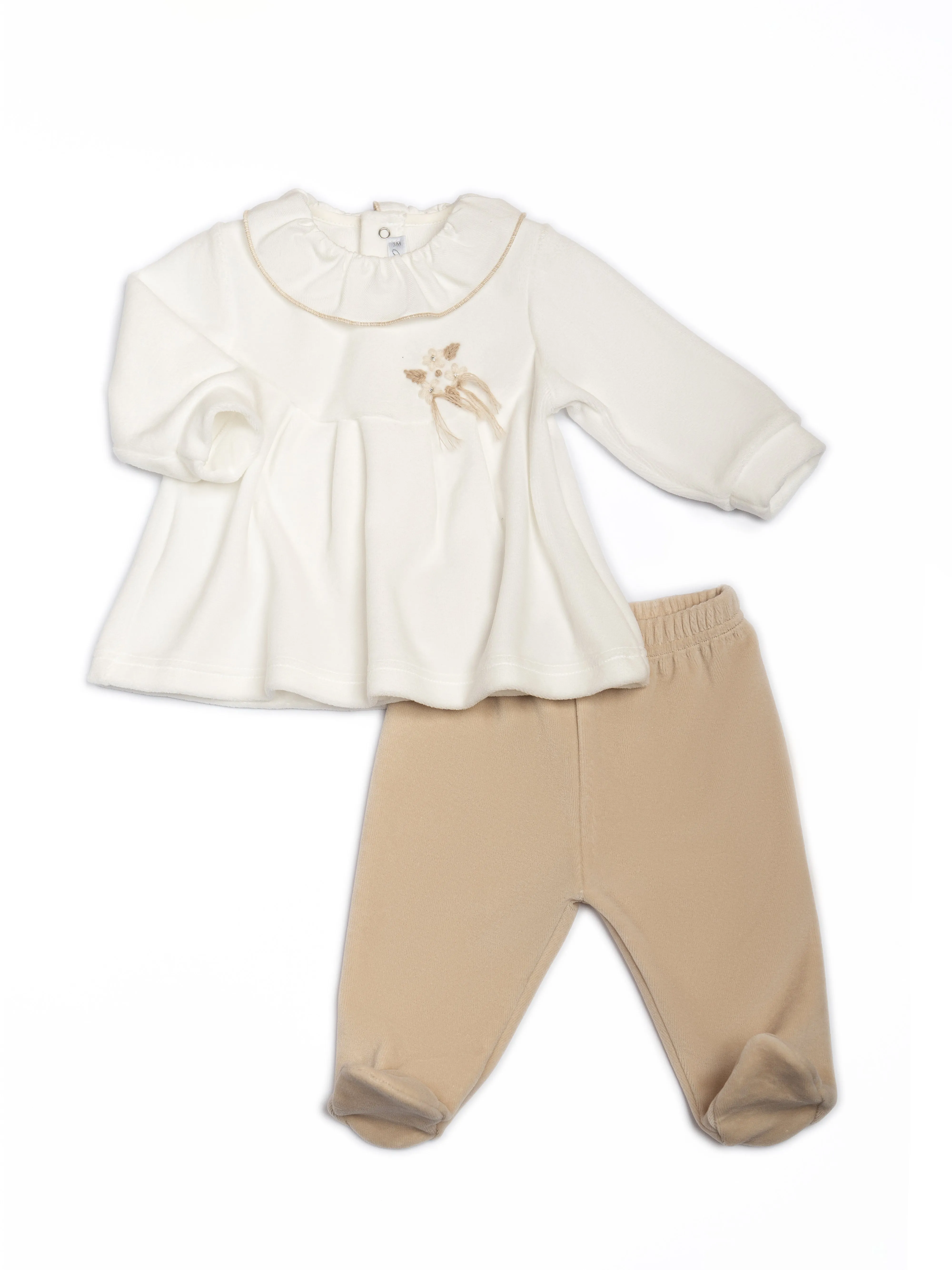 Barcellino Embroidered Velour Set - Ivory/Beige