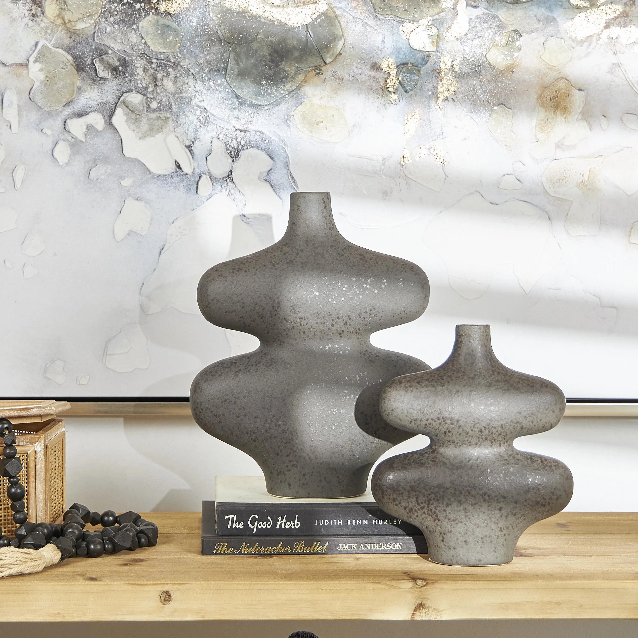 BLACK CERAMIC ABSTRACT WOBBLE VASES