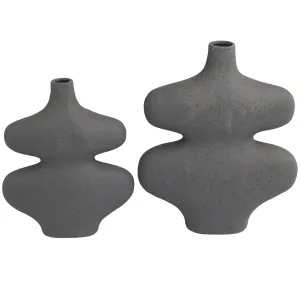 BLACK CERAMIC ABSTRACT WOBBLE VASES