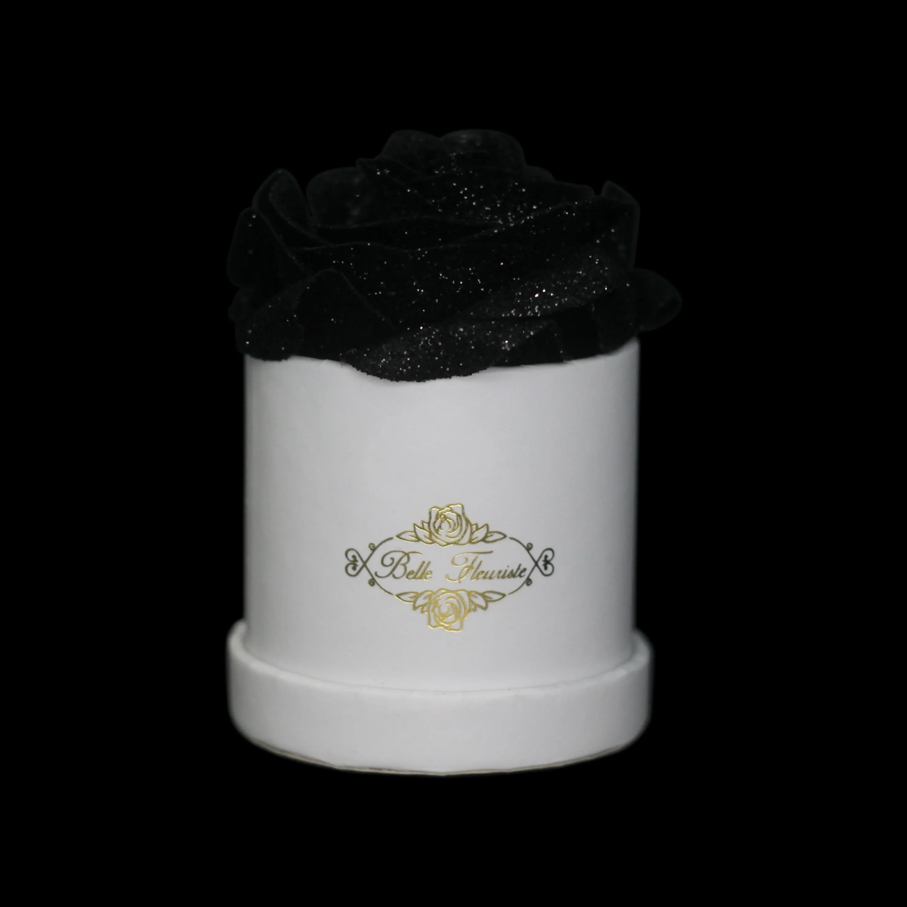 Black Glitter Roses - White Micro Box (1 Rose)