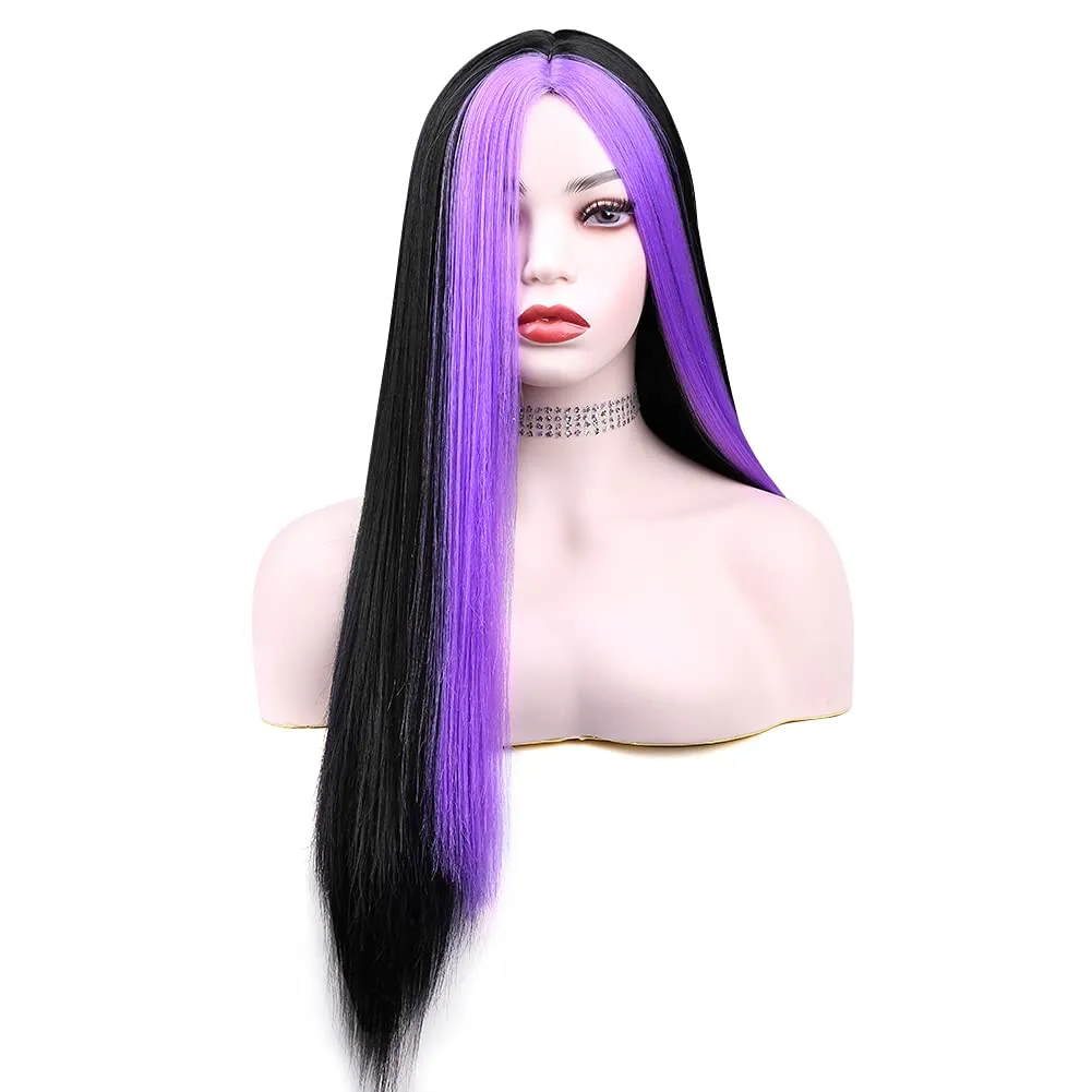 Black Hair Highlight With Purple Hair Wigs