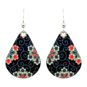Black Tile Floral Earrings, Sterling Silver Earwires, Item# 1142