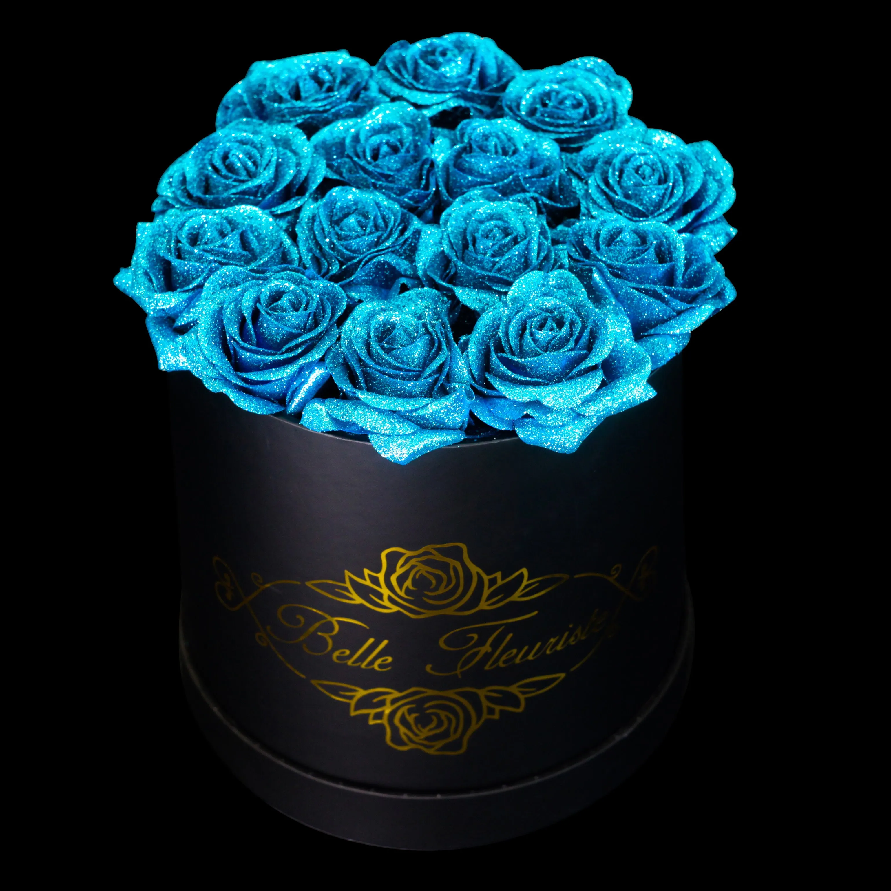 Blue Glitter Roses - Black Box