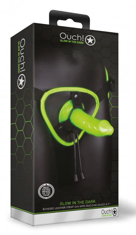Bonded Leather Strap-on With Silicone  5.7  Inch - Glow in the Dark