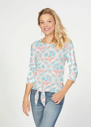 Braided Flower (7932) ~ French Terry Tie 3/4 Sleeve Top