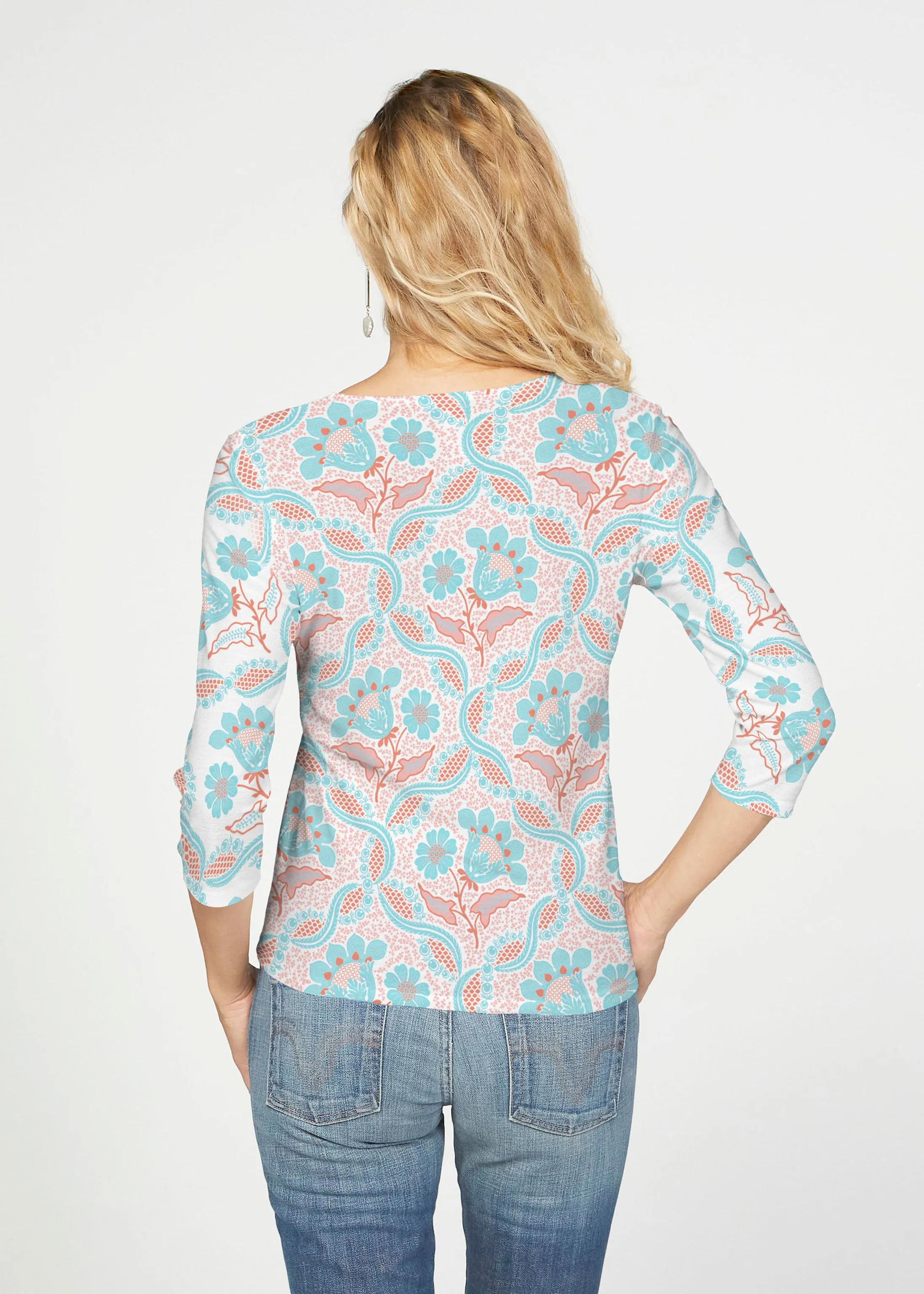 Braided Flower (7932) ~ French Terry Tie 3/4 Sleeve Top