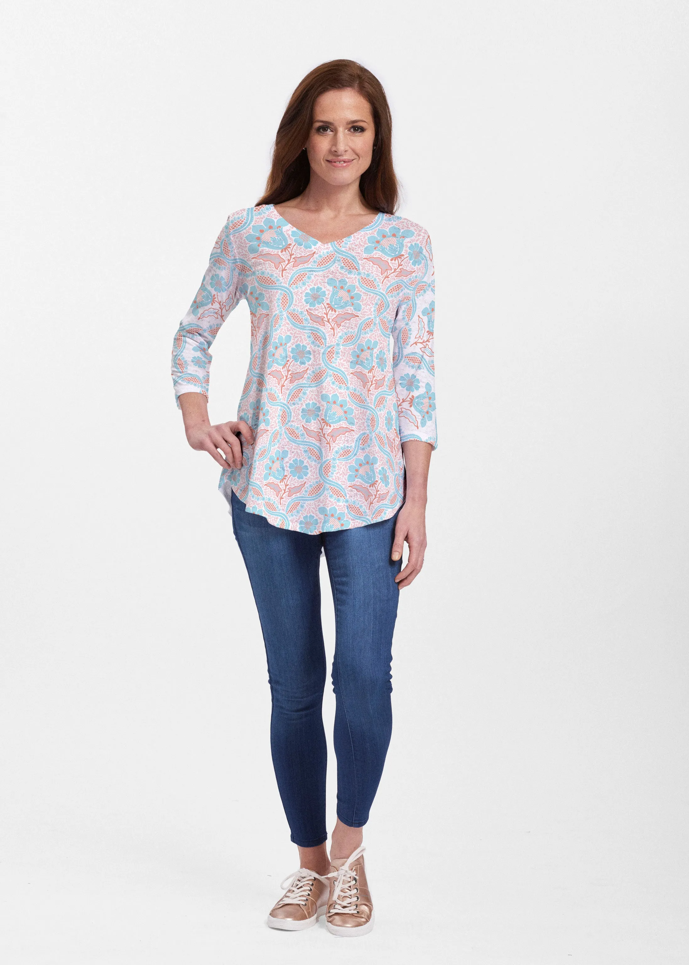 Braided Flower (7932) ~ V-neck Flowy Tunic