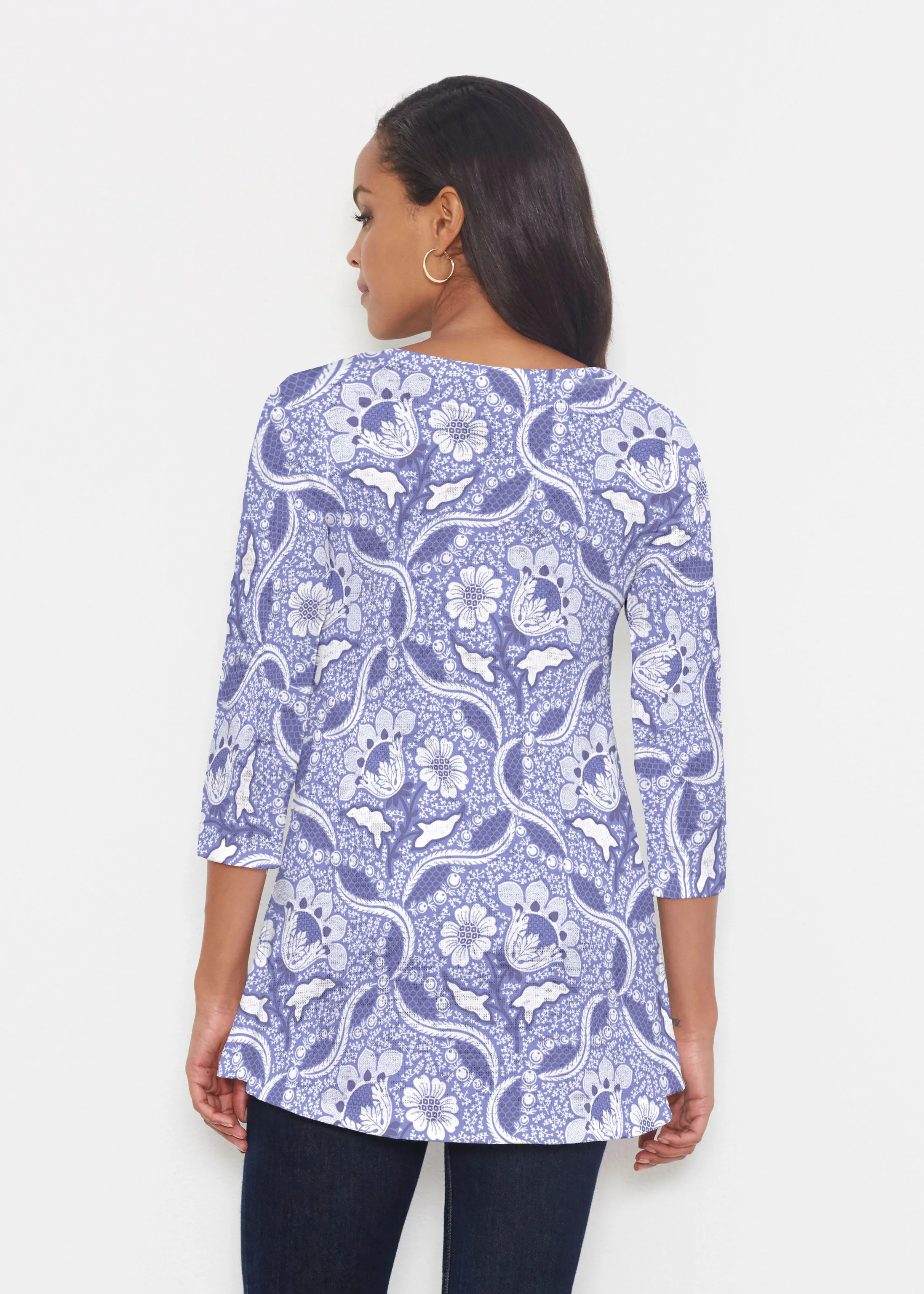 Braided Flower Navy (7917) ~ Katherine Hi-Lo Thermal Tunic