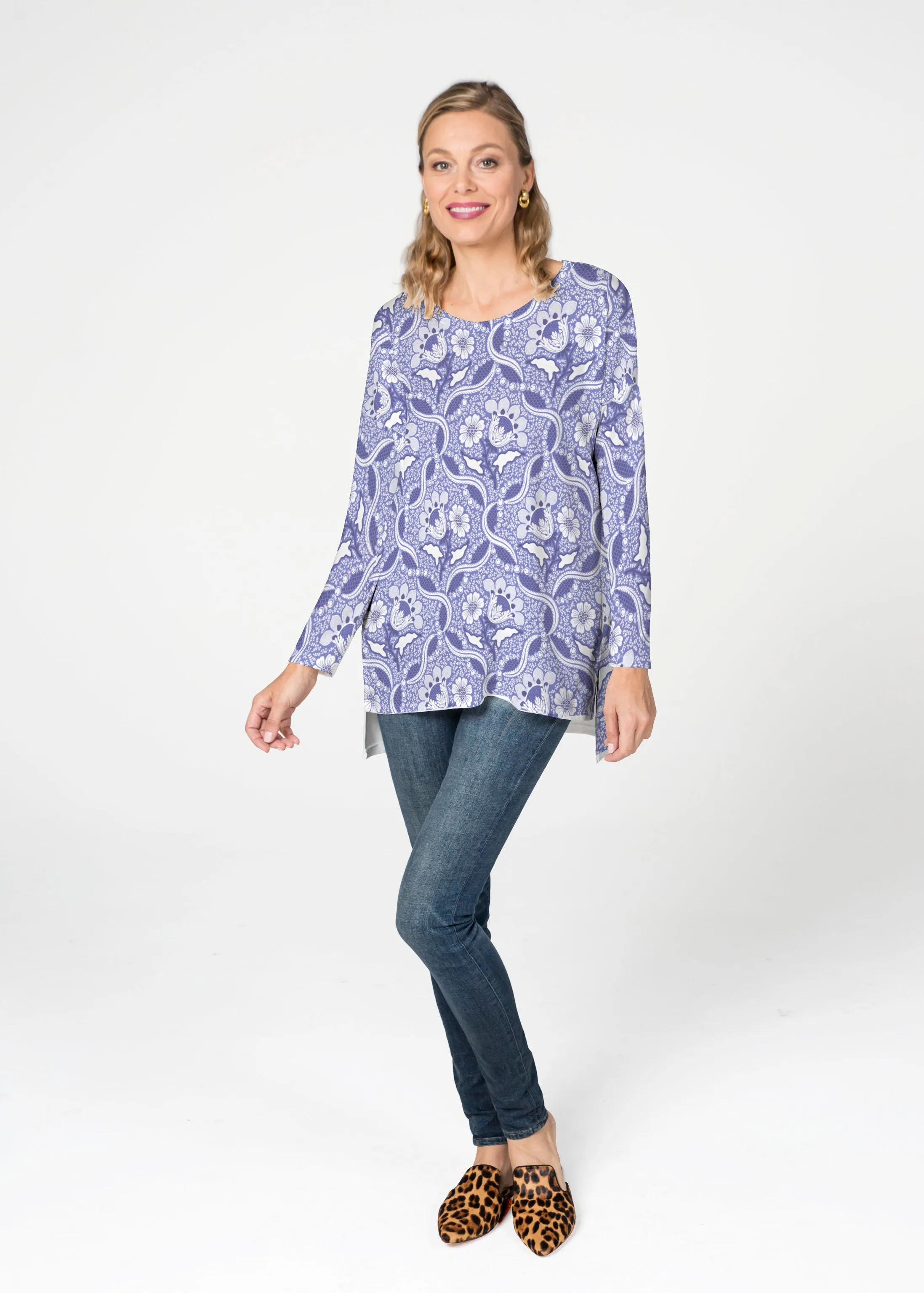 Braided Flower Navy (7917) ~ Slouchy Butterknit Top