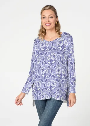 Braided Flower Navy (7917) ~ Slouchy Butterknit Top