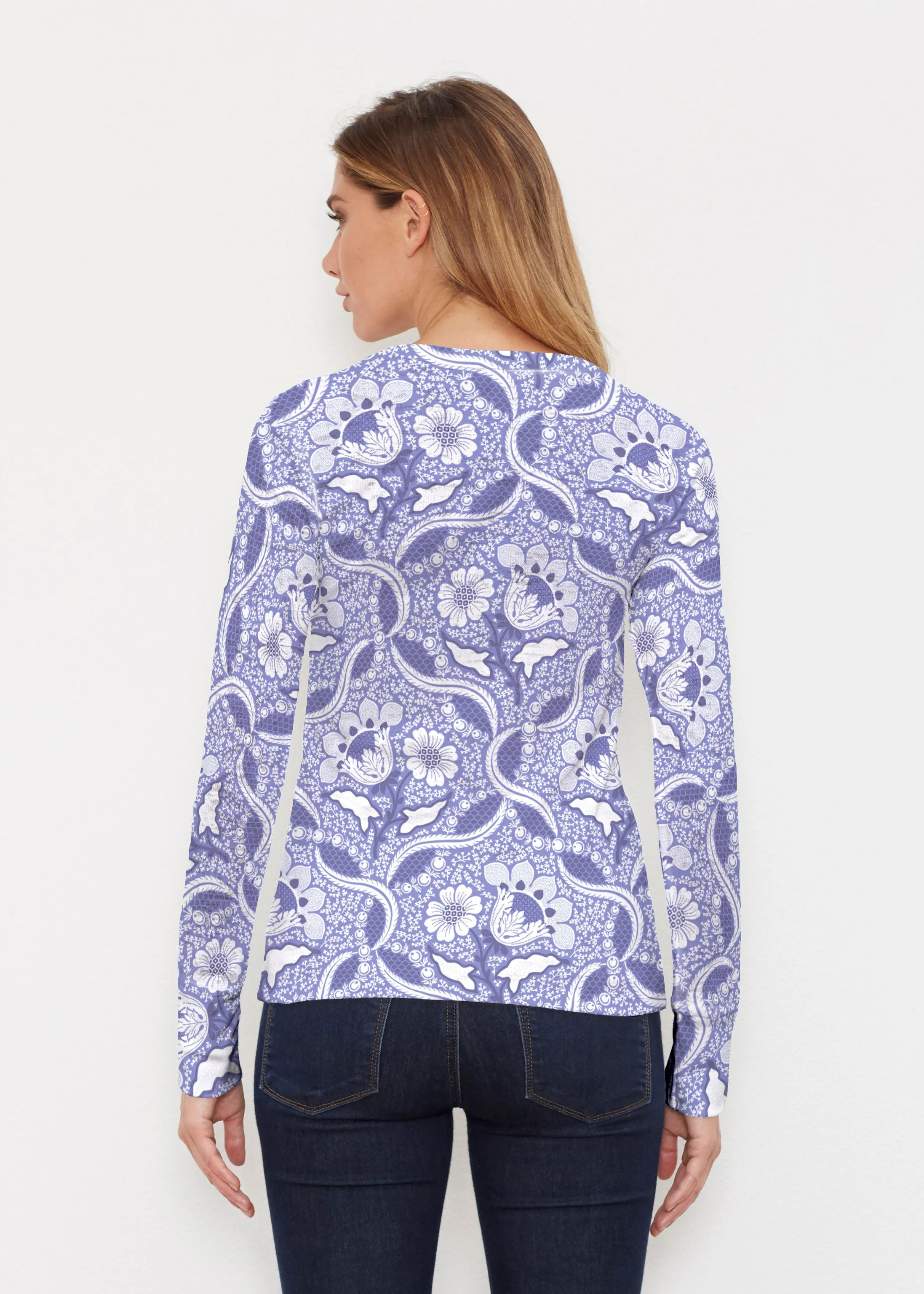 Braided Flower Navy (7917) ~ Thermal Long Sleeve Crew Shirt