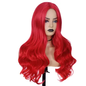 Bright Red Long Wavy Wigs