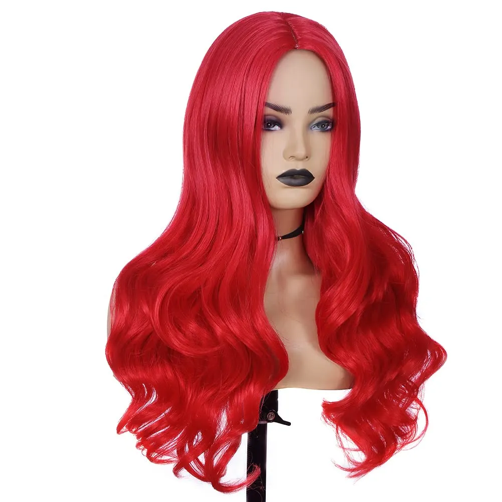 Bright Red Long Wavy Wigs