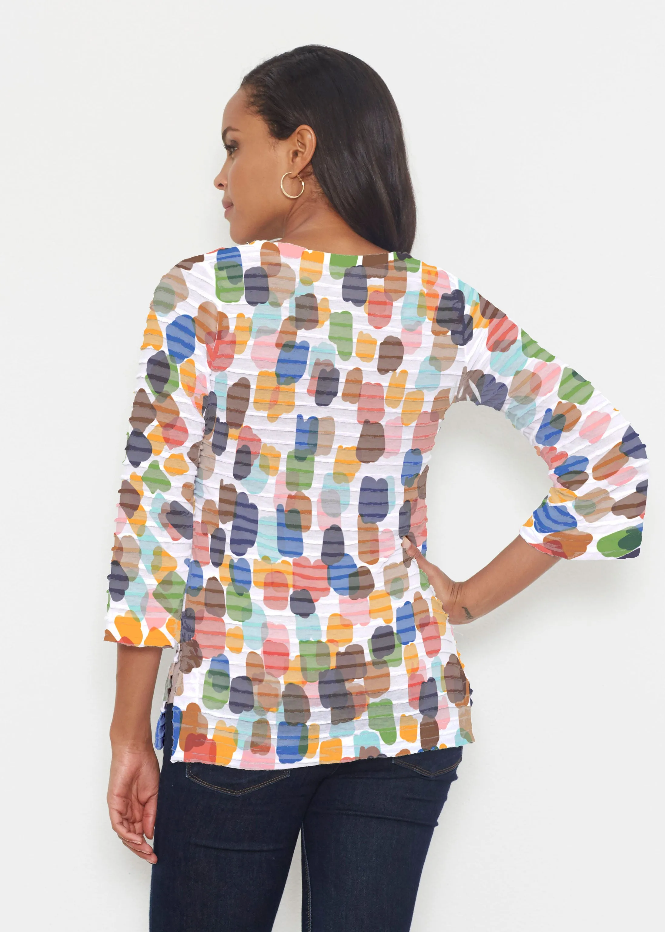 Brushstroke Multi (14293) ~ Banded 3/4 Bell-Sleeve V-Neck Tunic