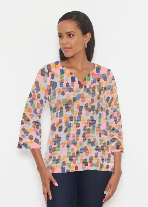 Brushstroke Multi (14293) ~ Banded 3/4 Bell-Sleeve V-Neck Tunic