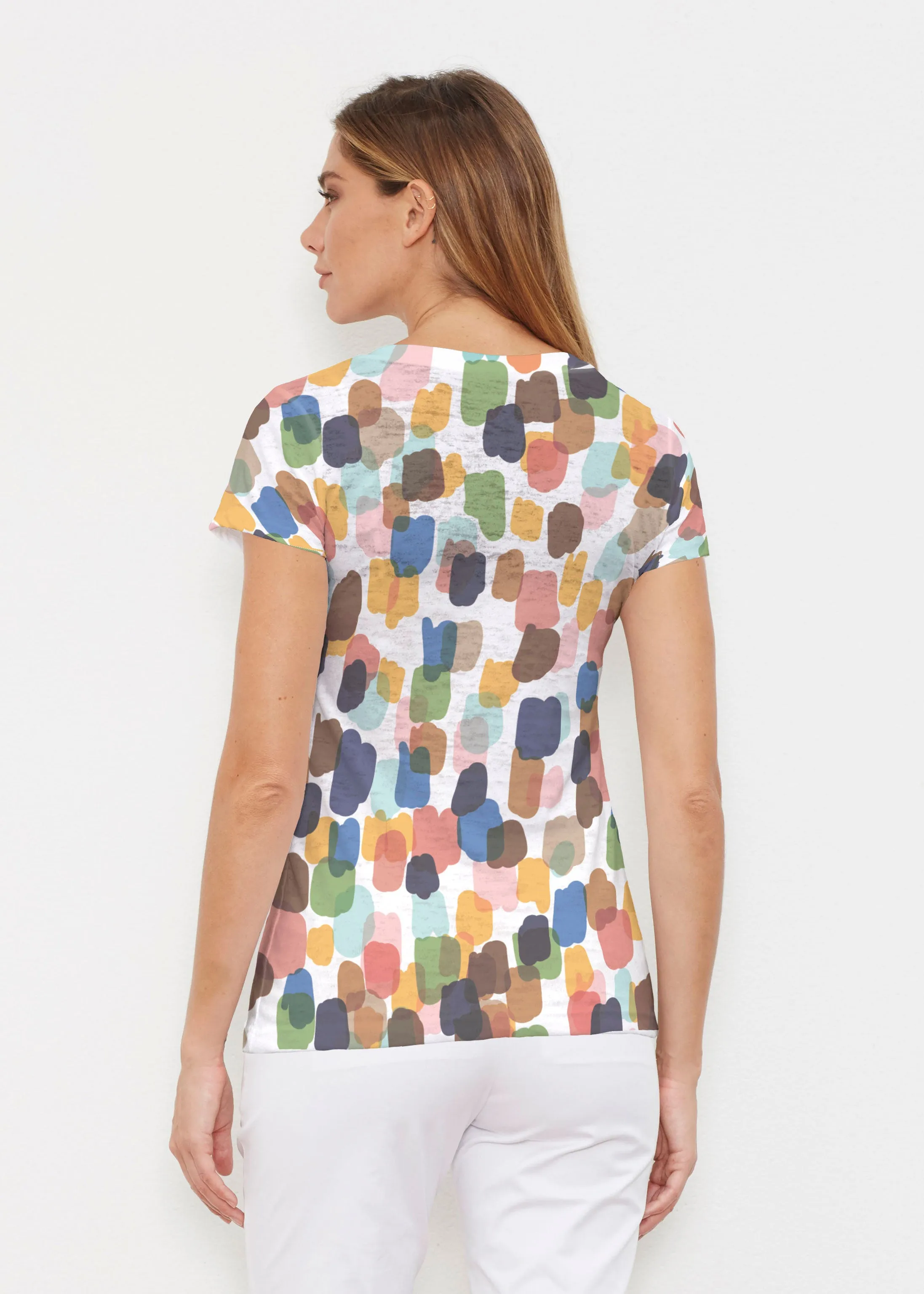 Brushstroke Multi (14293) ~ Signature Cap Sleeve V-Neck Shirt