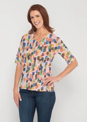 Brushstroke Multi (14293) ~ Signature Elbow Sleeve V-Neck Top