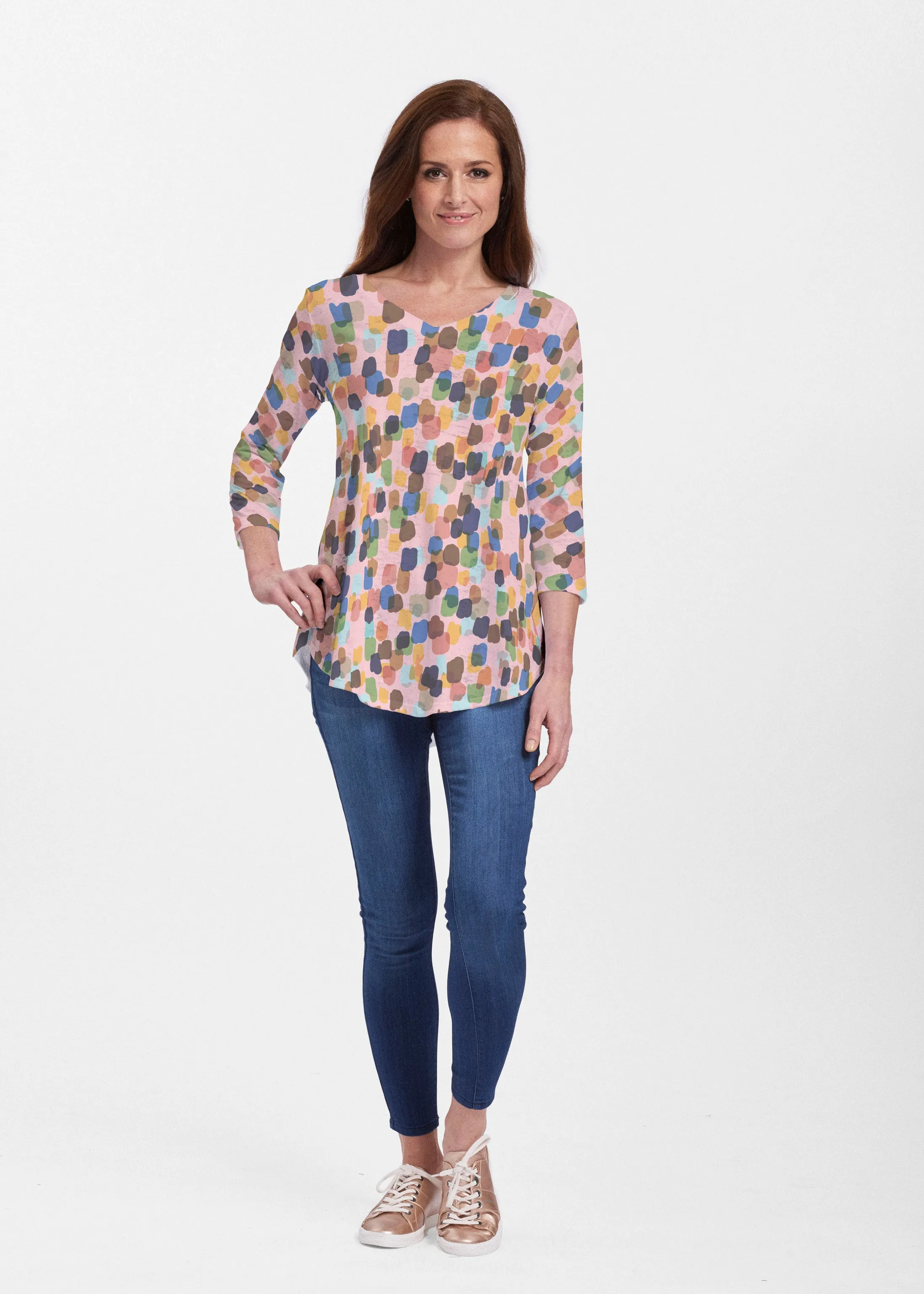 Brushstroke Multi (14293) ~ V-neck Flowy Tunic