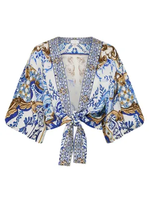 Camilla The Front Puff Sleeve Top in Azul Adventures