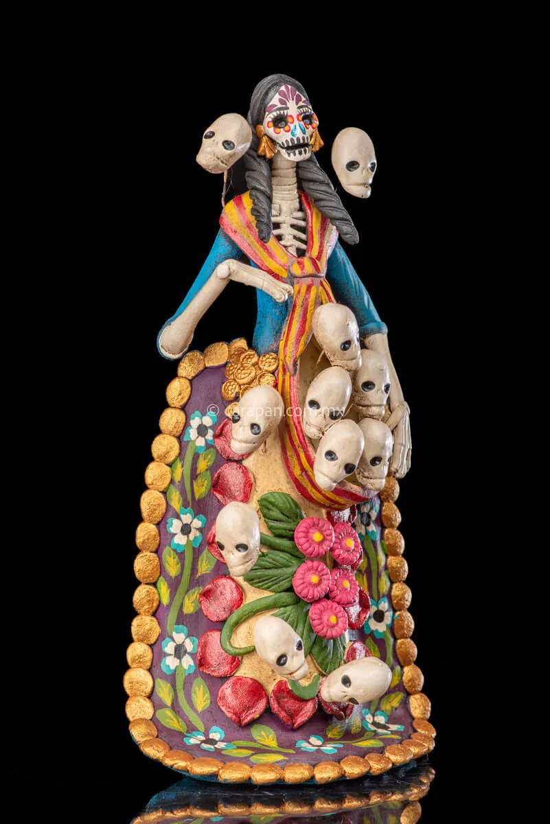 Catrina with Skulls Day of the Dead Clay Sculpture