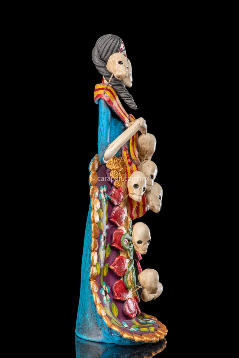 Catrina with Skulls Day of the Dead Clay Sculpture