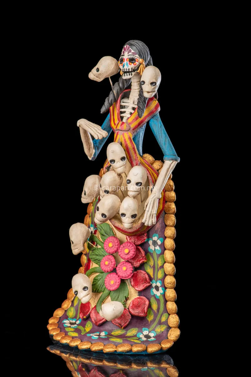Catrina with Skulls Day of the Dead Clay Sculpture