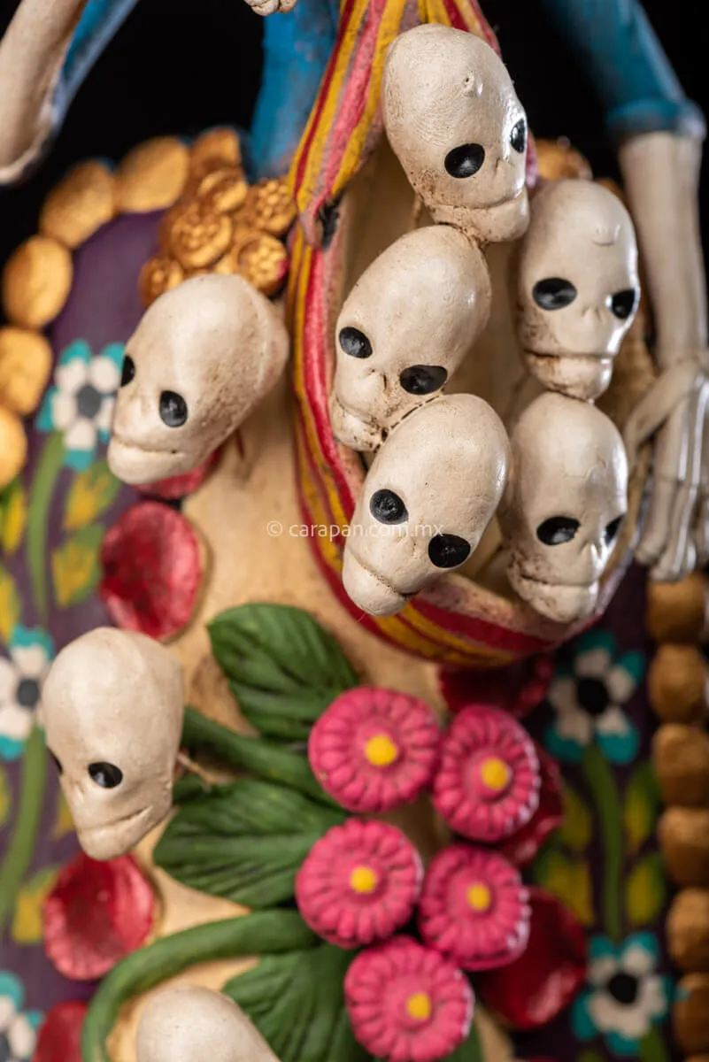 Catrina with Skulls Day of the Dead Clay Sculpture