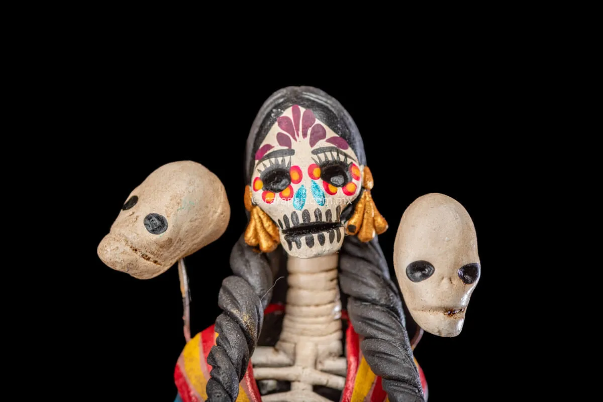 Catrina with Skulls Day of the Dead Clay Sculpture
