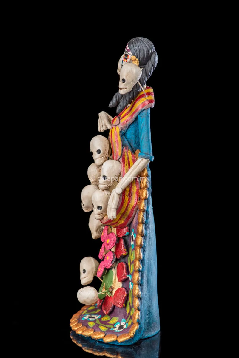Catrina with Skulls Day of the Dead Clay Sculpture