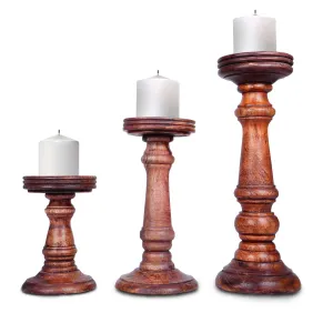 Chennai Pillar Candleholder Set - Medium Brown