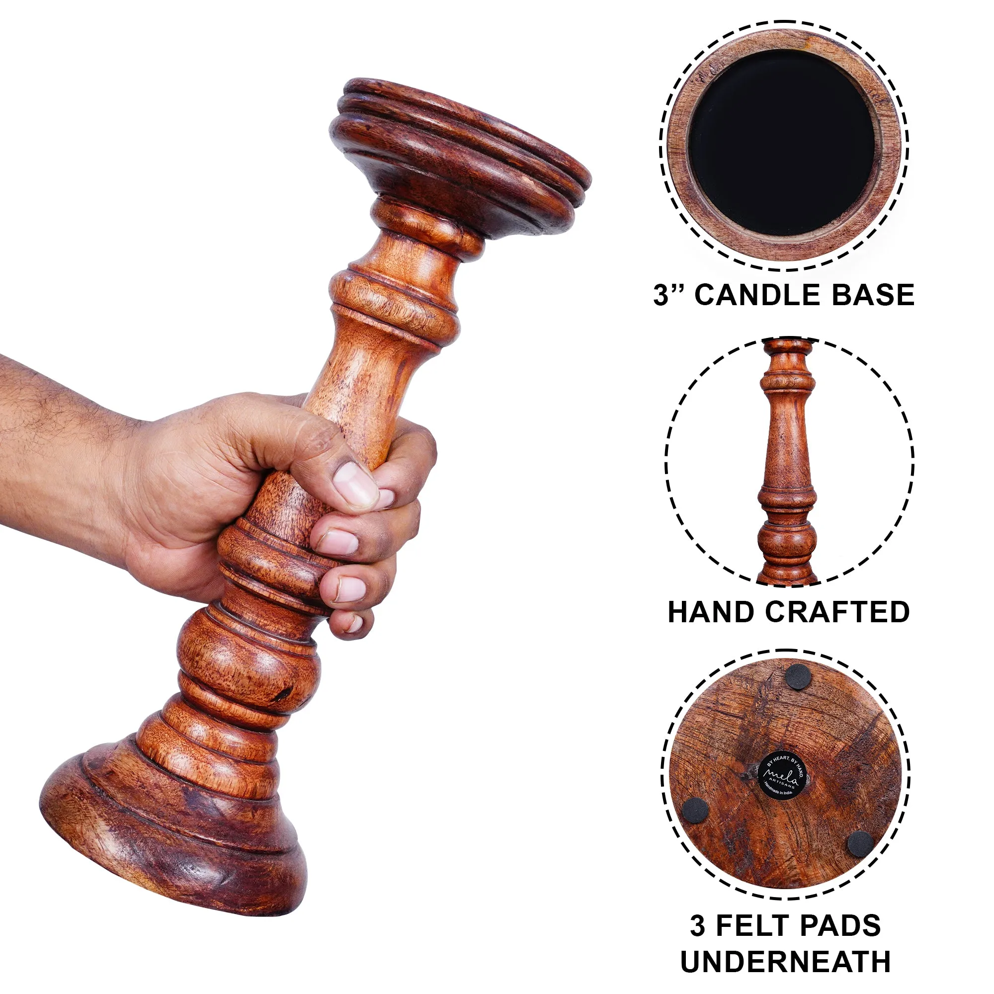 Chennai Pillar Candleholder Set - Medium Brown