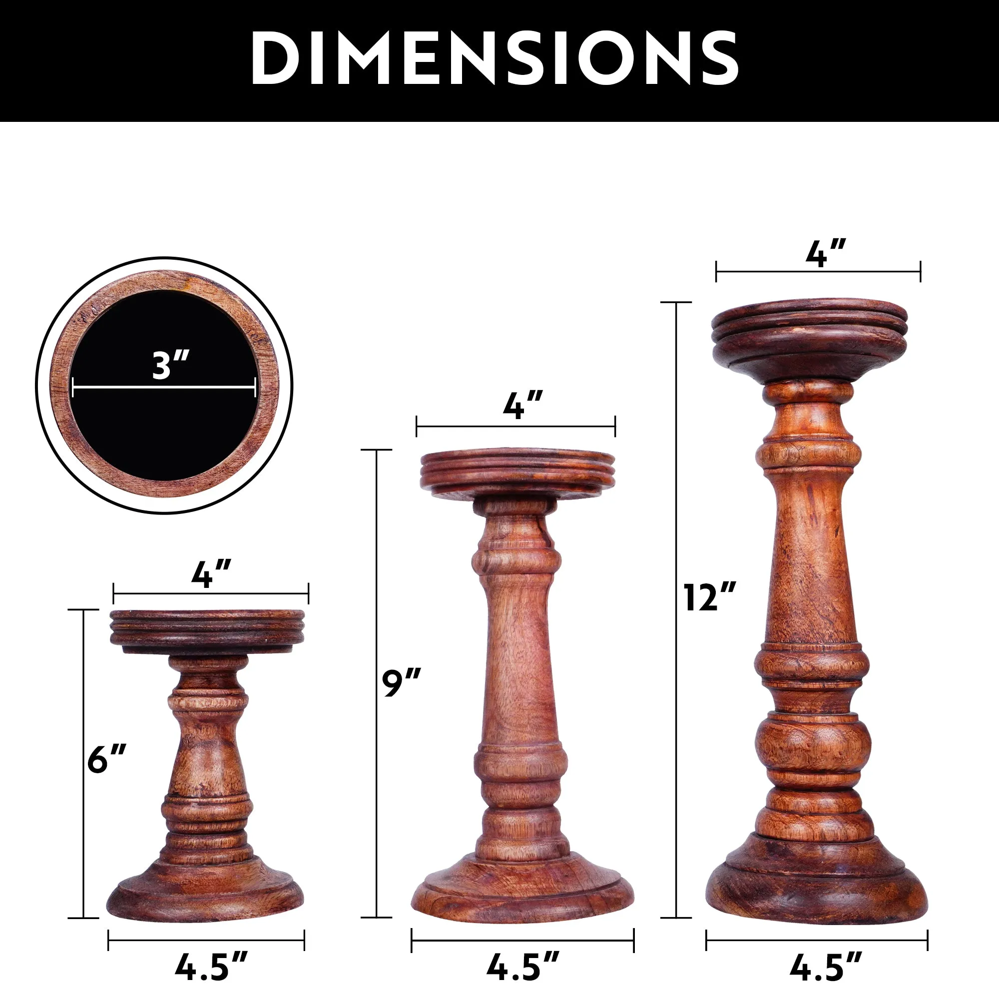 Chennai Pillar Candleholder Set - Medium Brown