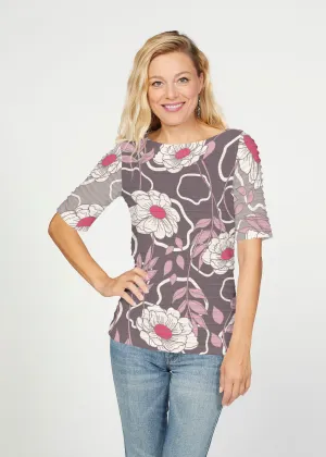 Clarisse (8125) ~ Banded Elbow Sleeve Boat Neck Top