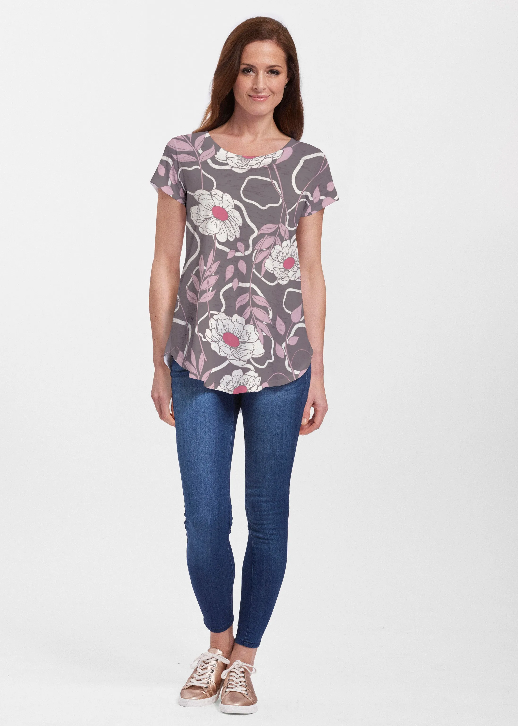 Clarisse (8125) ~ Short Sleeve Scoop Neck Flowy Tunic