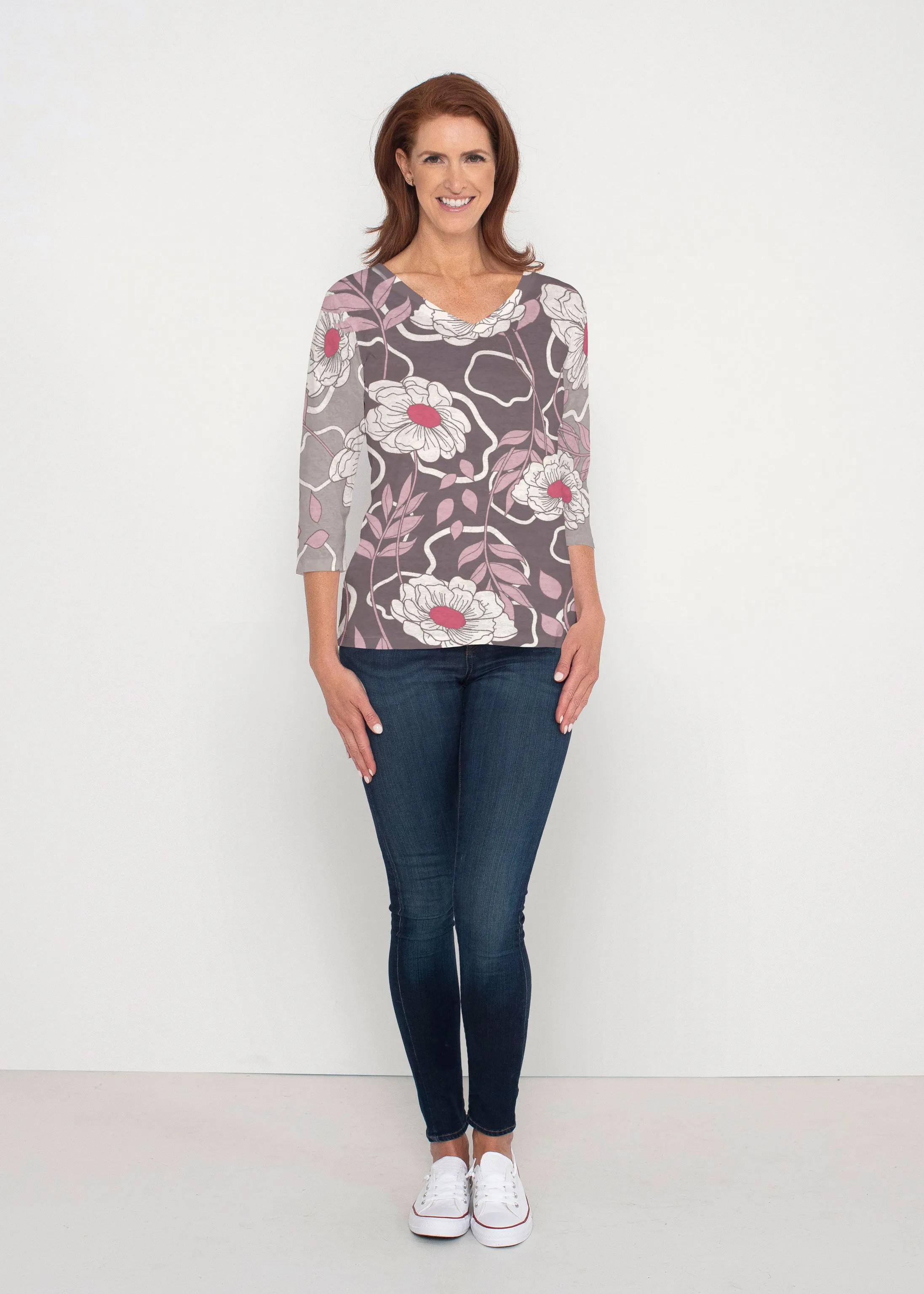 Clarisse (8125) ~ Signature 3/4 Sleeve V-Neck Top