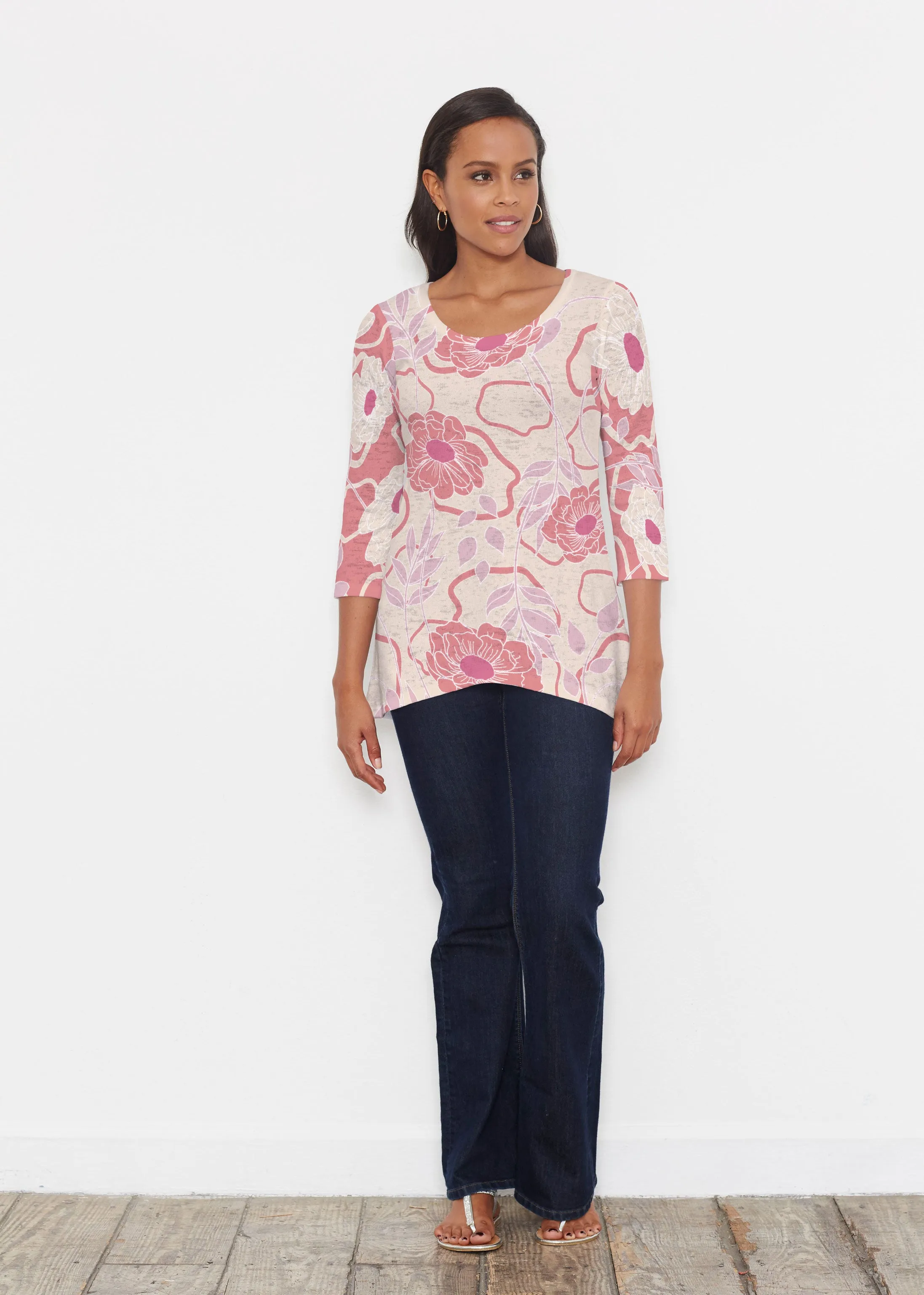 Clarisse Beige/Red (8127) ~ Katherine Hi-Lo Thermal Tunic