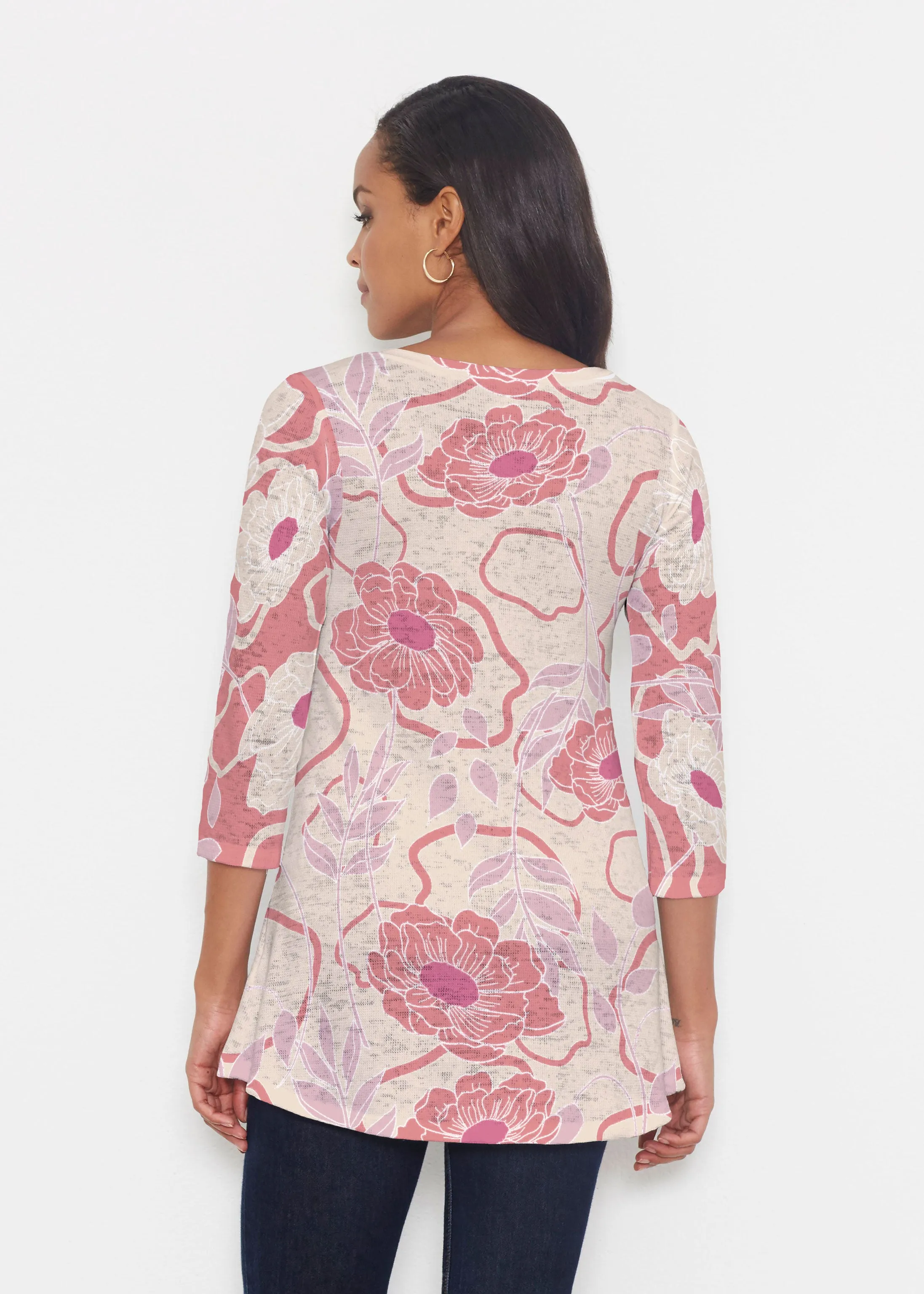 Clarisse Beige/Red (8127) ~ Katherine Hi-Lo Thermal Tunic